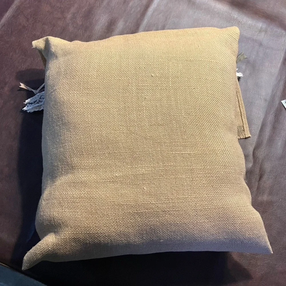 Shabby Chic Burlap Lace Button Key Farmhouse‎ Throw Pillow Decorative Accent